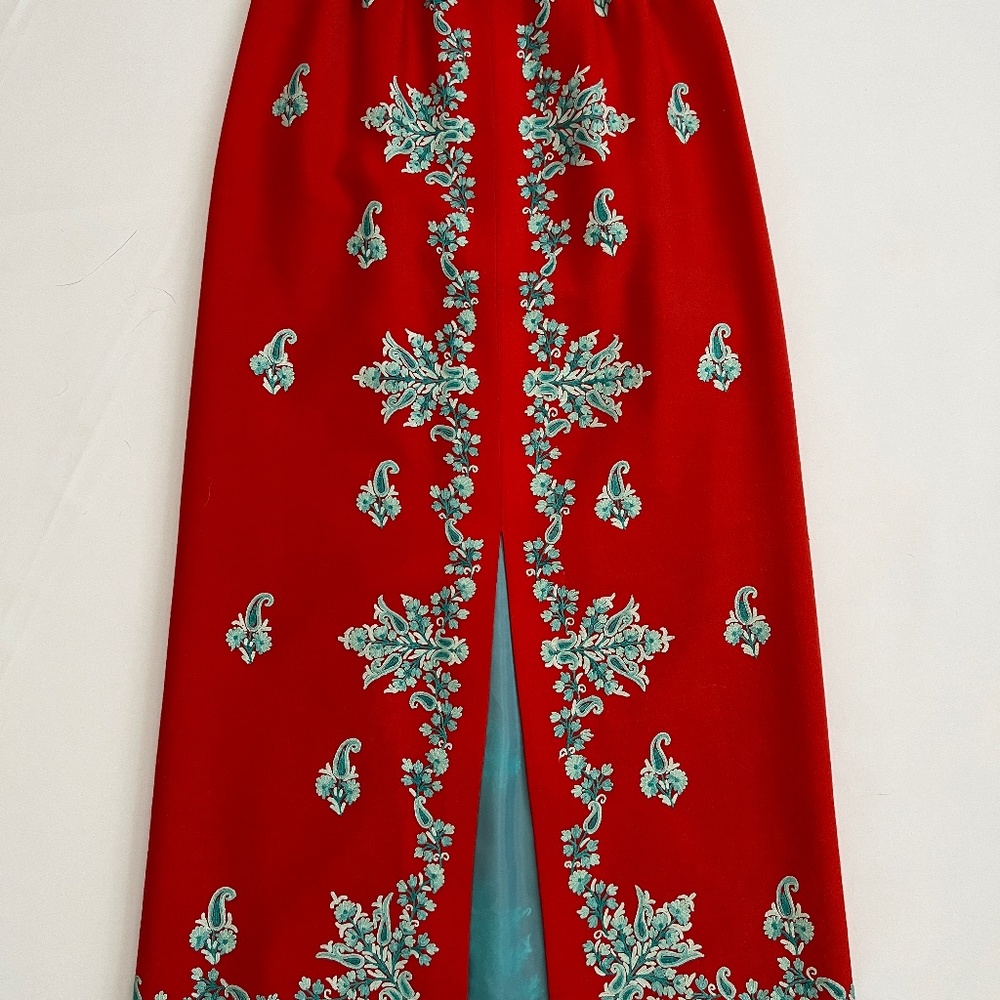 Vintage Handmade Wool Skirt with Embroidery Holiday Christmas
